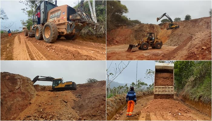 Ibirataia: Equipe de terraplanagem trabalha na Cascalheira da Santa Rita para escoar material para as estradas da zona rural