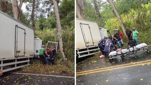 Ibirataia: Caminhão Baú colide em árvore na BA-120 sentido ao Distrito de Algodão