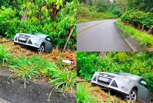 Carro roda na pista e vai parar em barranco na BA-650, entre Ipiaú e Ibirataia