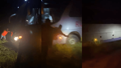 Ibirataia: Ônibus de apoiadores de evento político perde controle e sai da pista