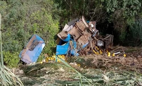 Carreta carregada de melões tomba após perder freio na Bahia
