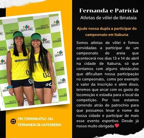 Atletas de Vôlei de Ibirataia buscam apoio para representar a cidade em campeonato em Itabuna