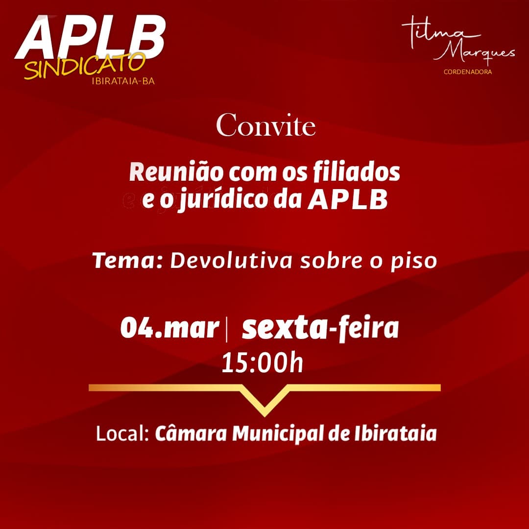 CONVITE AOS PROFESSORES | APLB DE IBIRATAIA