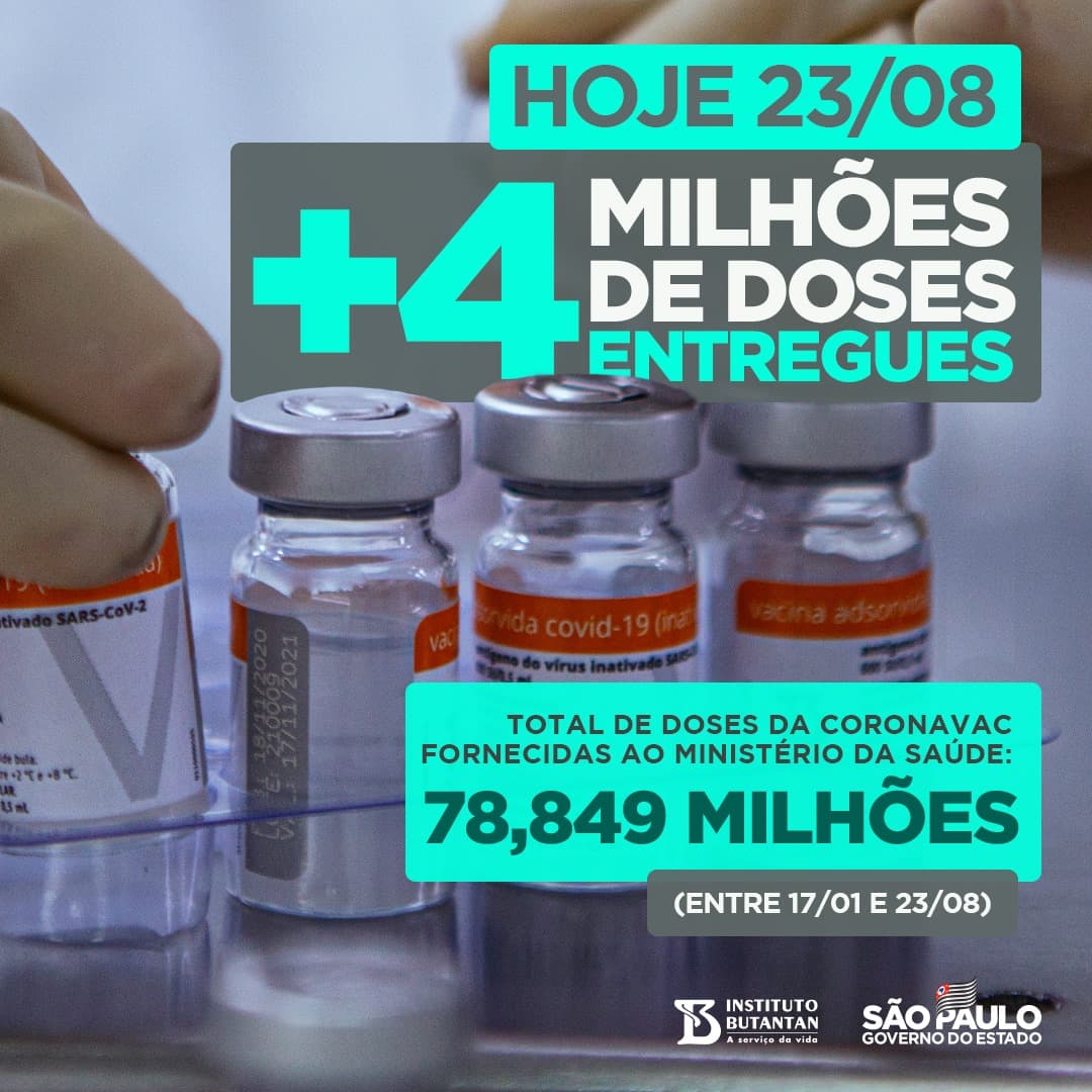 Butantan está entregando hoje mais 4 milhões de doses da Coronavac
