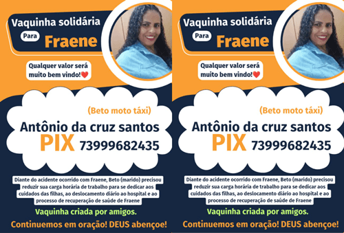 Ibirataia: Amigos se unem em vaquinha solidária para ajudar Fraene após grave acidente