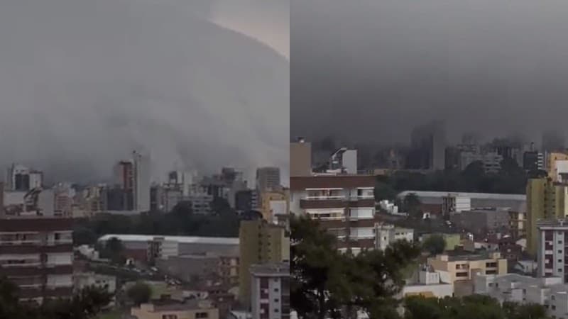 Nuvem ‘engole’ cidade gaúcha e dia vira ‘noite’