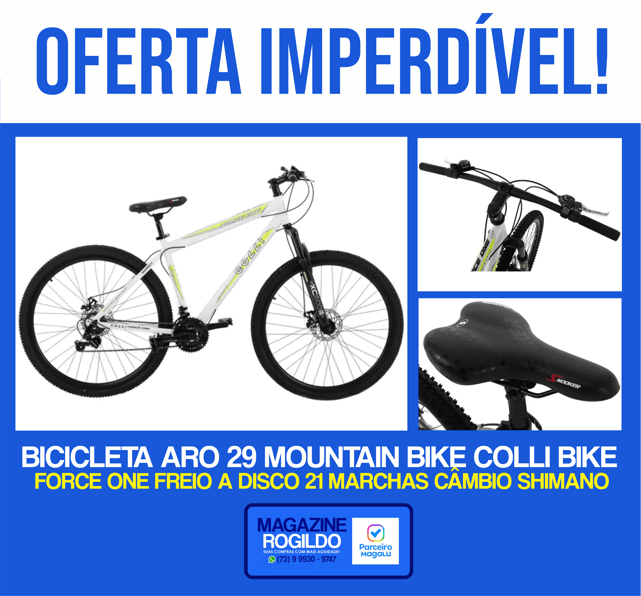 BICICLETA ARO 29 MOUNTAIN BIKE COLLI BIKE - FORCE ONE FREIO A DISCO 21 MARCHAS CÂMBIO SHIMANO