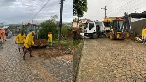 Ibirataia: Equipe de limpeza já está nas ruas fazendo o serviço de desobstrução de bueiros e recolhimento de entulhos