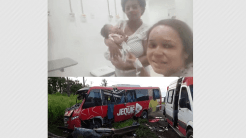 Bebê arremessada de micro-ônibus com pacientes de Jequié sobrevive e passa bem