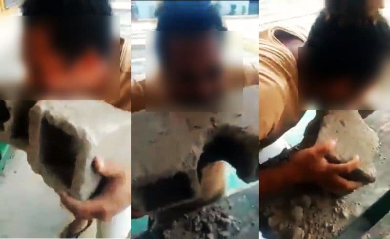 Homem come bloco de concreto com pimenta por aposta de R$ 30 reais
