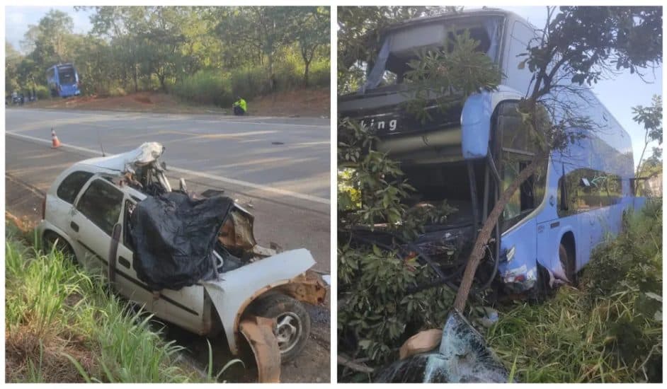 Acidente entre carro e ônibus deixa 5 pessoas da mesma família mortos na BR-040