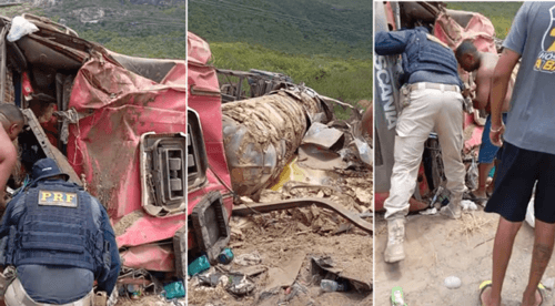 Caminhão-tanque tomba em Jequié e motorista fica preso às ferragens