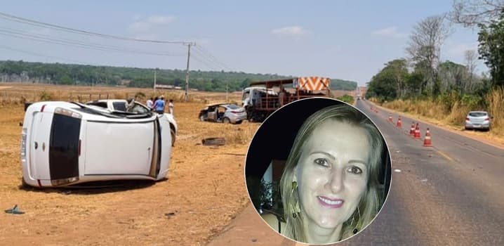 Professora morre no acidente com 3 carros e caminhão na BR-163 entre Sinop e Itaúba; filhos feridos