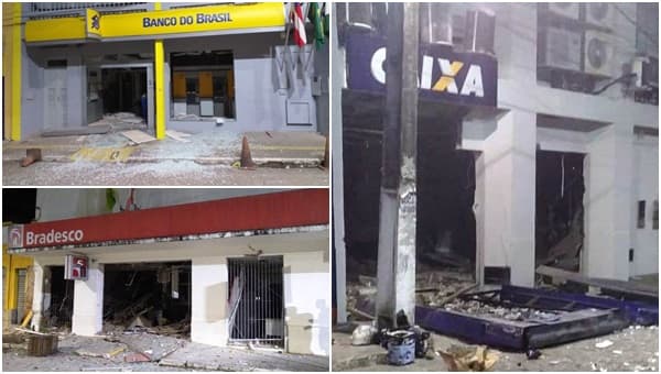 Três agências bancárias são explodidas na Bahia por dezenas de bandidos fortemente armados