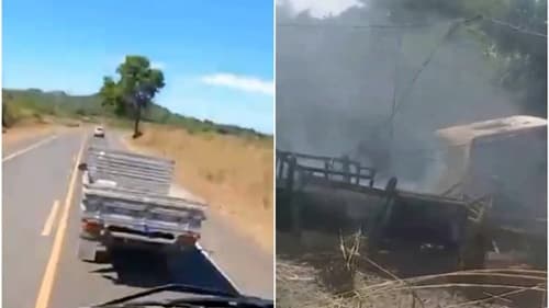 Caminhoneiro filma o próprio acidente ao tentar fazer ultrapassagem proibida em rodovia