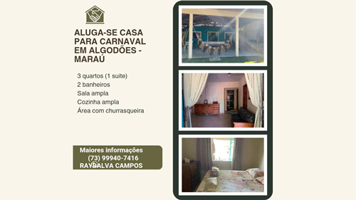 Aluga-se Casa de Praia para o Carnaval em Algodões – Maraú
