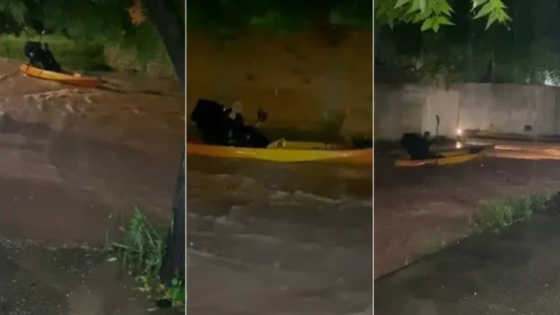 Durante enchente pizzaria inova e faz entregas de um modo inusitado