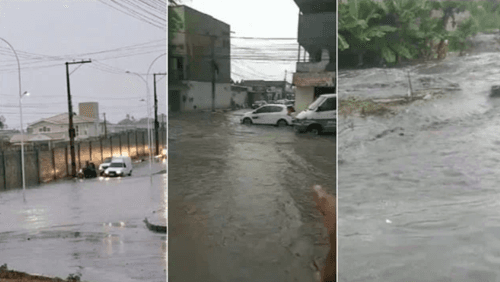 Chuva intensas deixa ruas de Feira de Santana alagadas