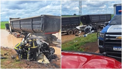 Motorista morre preso às ferragens após colisão e incêndio na Bahia