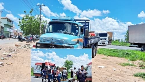 Mulher é atropelada por caminhão ao atravessar a BR-135