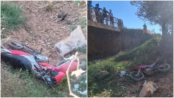 Acidente de moto deixa um morto e dois feridos após cair em ribanceira.
