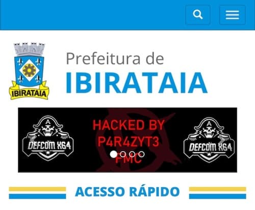 Site da Prefeitura de Ibirataia é hackeado e mensagem de invasores permanece visível