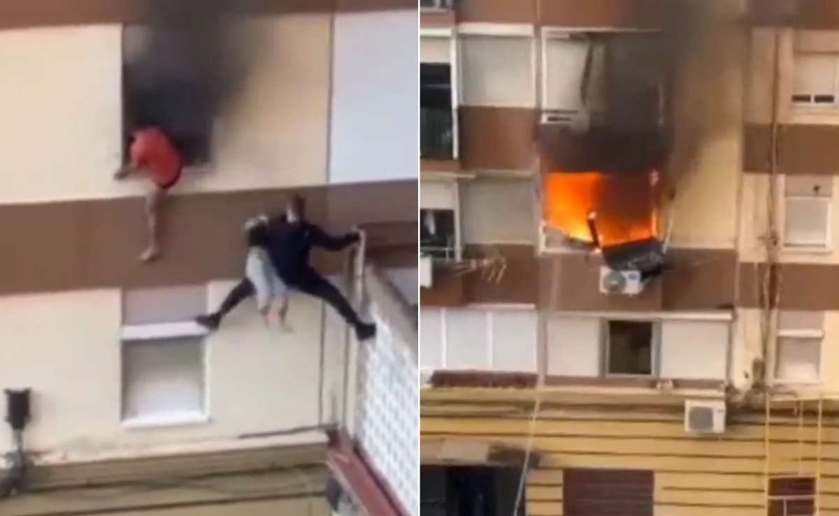 VÍDEO: Homem faz o corpo de "ponte" para salvar família de incêndio