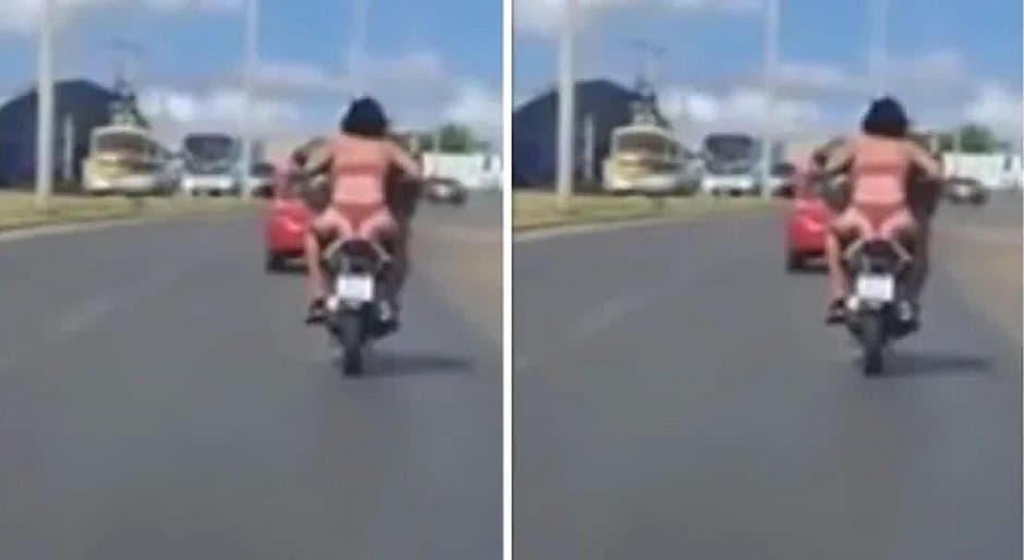 Mulher é filmada andando de moto apenas de calcinha e sutiã