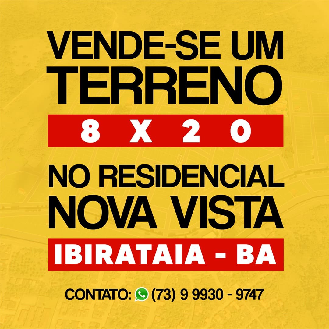 Classificados: Vende – se um terreno no bairro Nova Vista, 8X20 em Ibirataia.