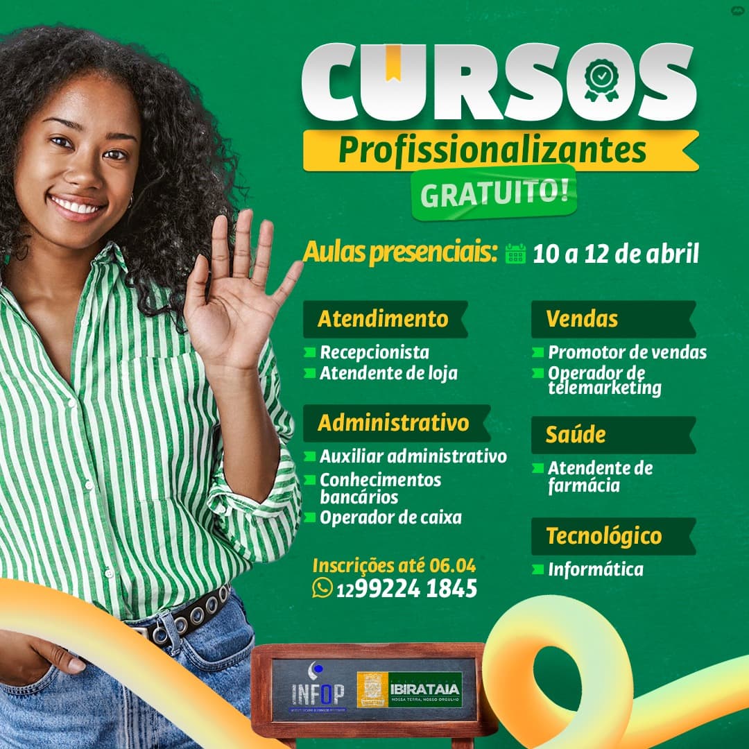 Ibirataia: Cursos Profissionalizantes Gratuitos; Confira