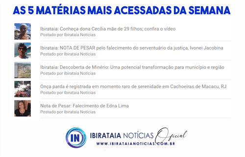 Confira as 5 matérias mais acessadas da semana no Ibirataia Notícias