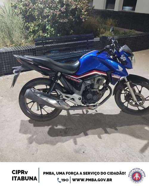 Policiais apreendem motocicleta furtada durante abordagem no Japomerim