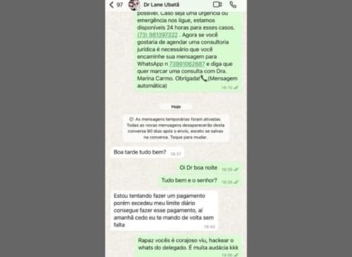 Criminosos clonam WhatsApp do delegado de Ubatã