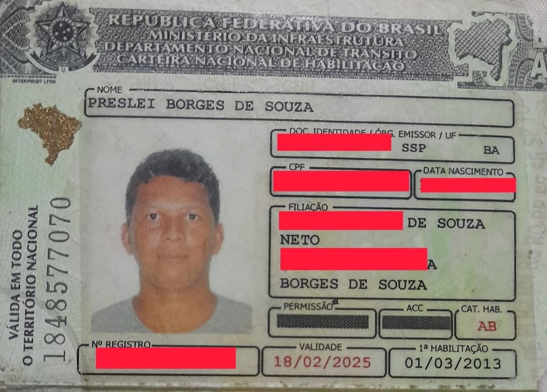 Ibirataense Pleslei Borges perde carteira de habilitação, quem encontrar entre em contato