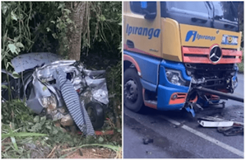 Quatro pessoas morrem em colisão entre carro e carreta na BR-101, próximo a Arataca