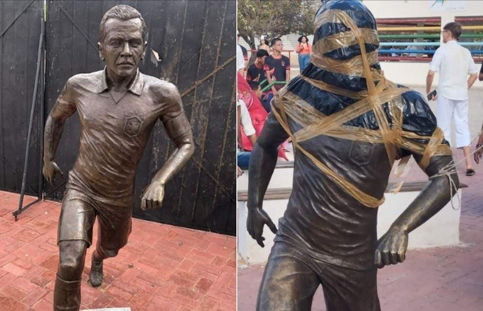 Estátua de Daniel Alves é vandalizada em Juazeiro