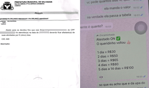 Máfia de atestados falsos em UPAs de Salvador cobra a partir de R$ 30 por documento