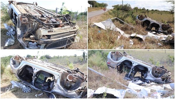 Veículo capota e fica destruído