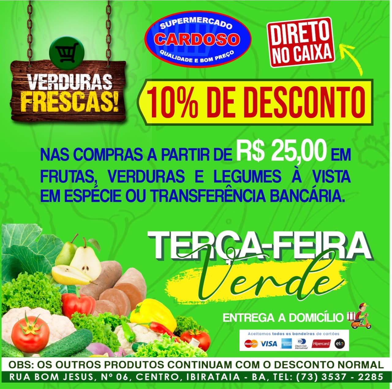 Amanhã tem Terça-feira verde no Supermercado Cardoso