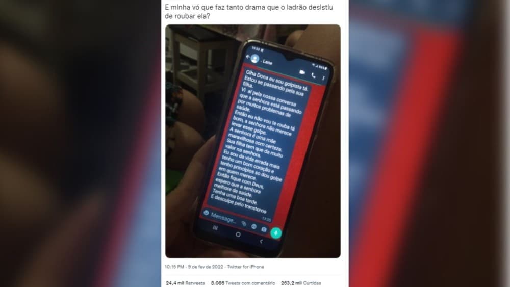 Criminoso fica com dó de aplicar golpe em idosa e caso viraliza nas redes sociais