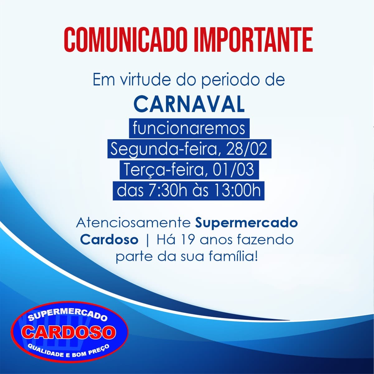 COMUNICADO | SUPERMERCADO CARDOSO