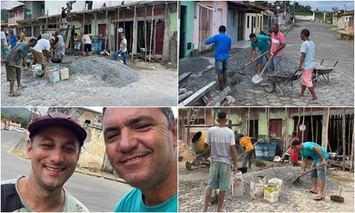 Ibirataia: Vice-Prefeito Juca Muniz coloca a mão na massa e participa de mutirão batendo laje de morador