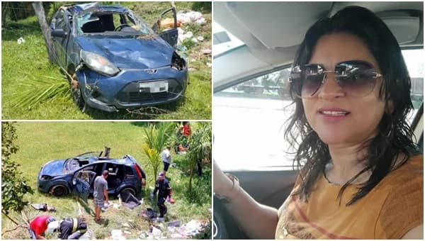 Mulher de Valente morre em capotamento de carro no litoral de Santa Catarina.