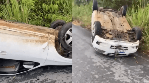 Motorista capota veículo em trecho da BA-250 entre Gandu e Piraí do Norte