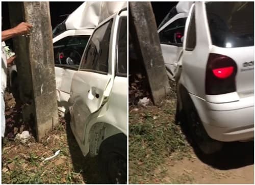 Ibirataia: Motorista fica ferido após carro se chocar contra poste